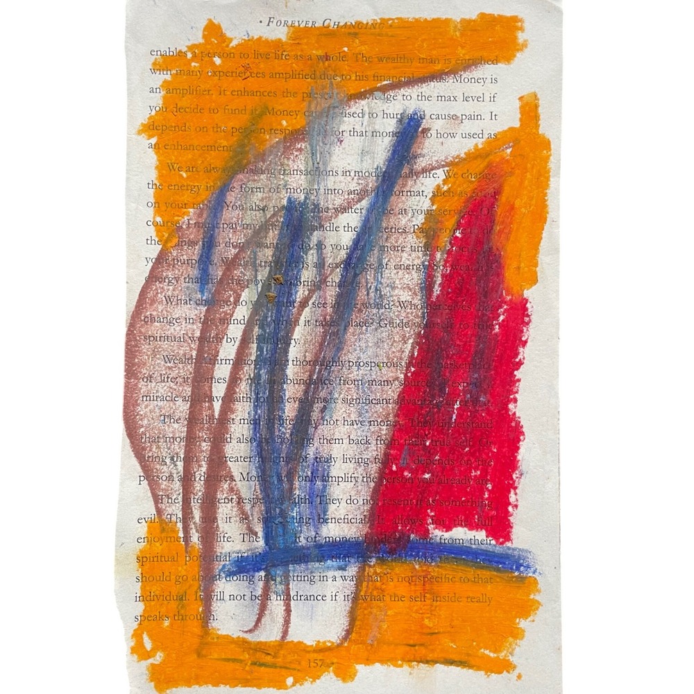 Original Abstract Mixed Media Painting on Vintage Book Page 9x6 Colorful Art